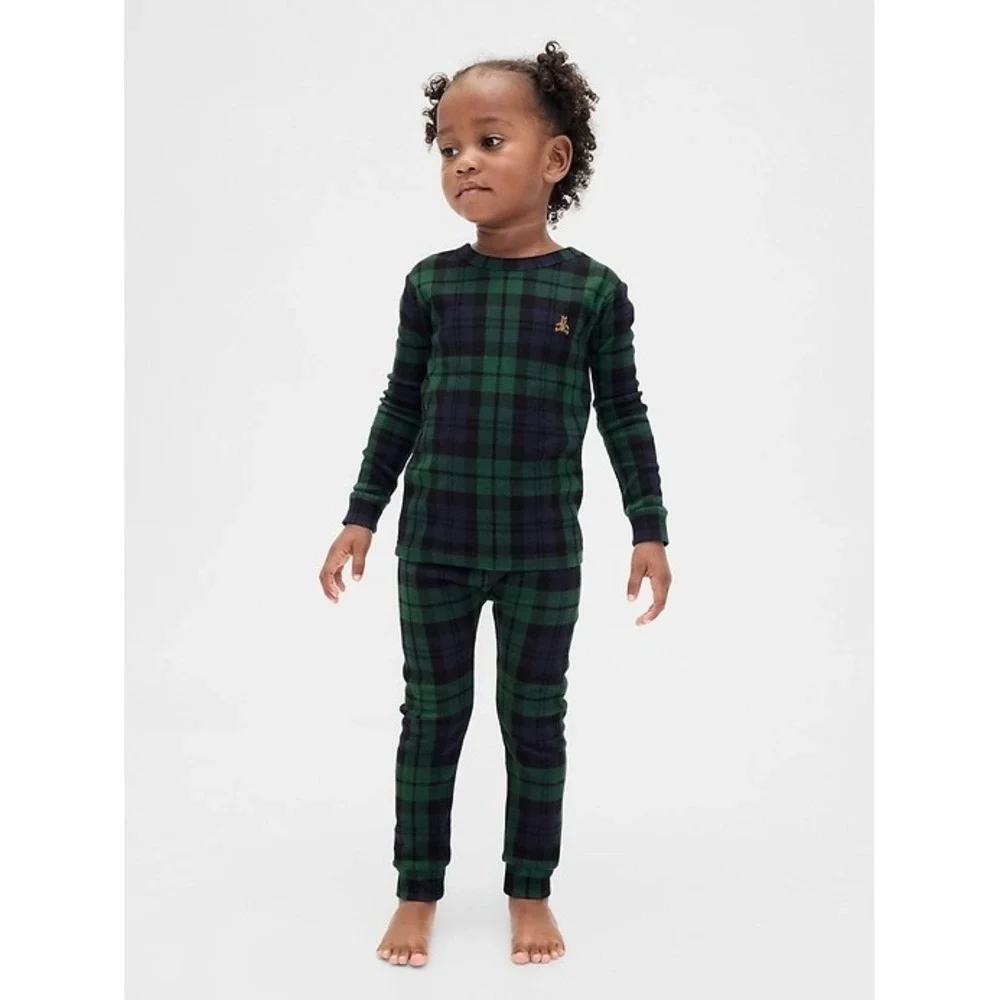 NEW Gap Kids Organic Cotton Blackwatch Plaid Holiday Pajama Set Cozy 12-18M‎